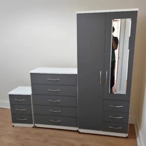 2 Door Mirrored Wardrobe Set with 1 Chest and Sidetable